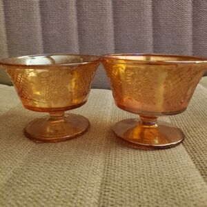 Vtg Lot x 2 Marigold Federal Carnival Glass Footed Sherbet Cup Normandie Pattern